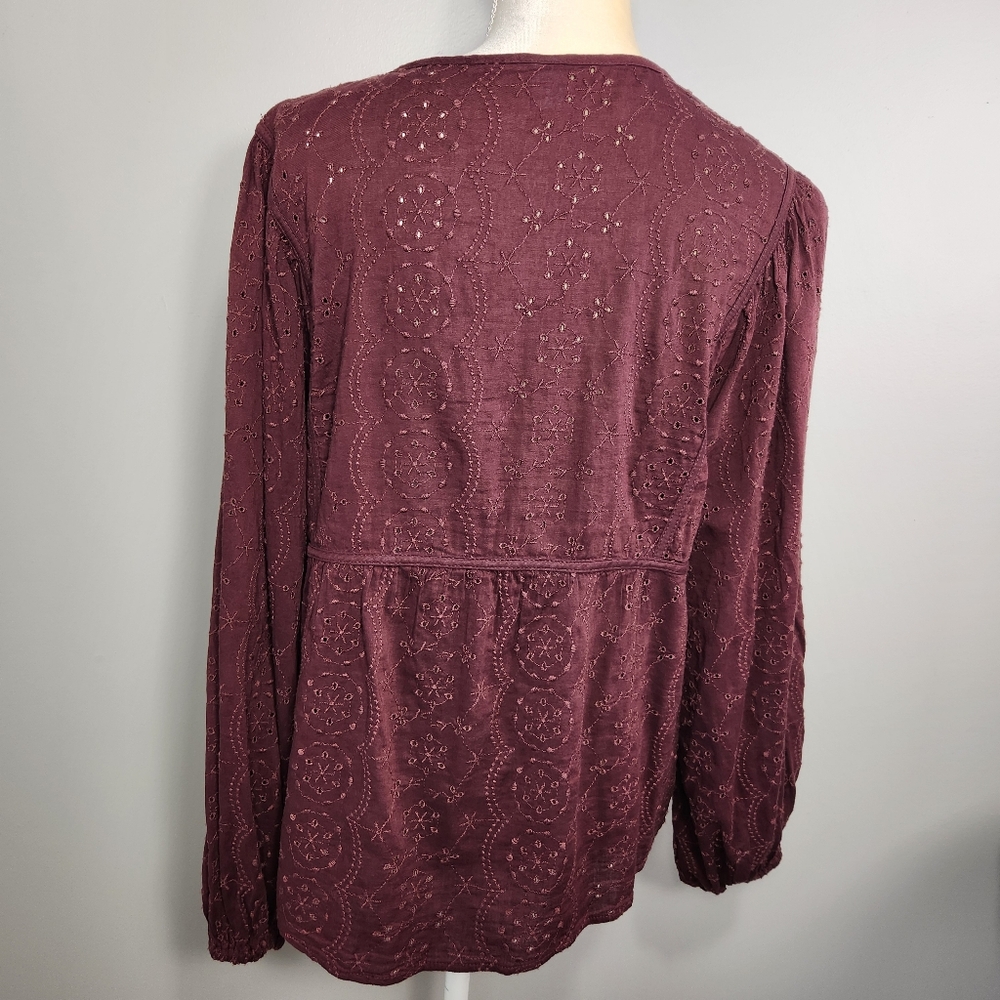 Burgundy Eyelet Top Size L  Babydoll Fairy Flowy - Picture 8 of 13